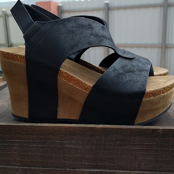 Black Sweetheart High Heel Wedge Ankle Strap - Picture 3 of 7